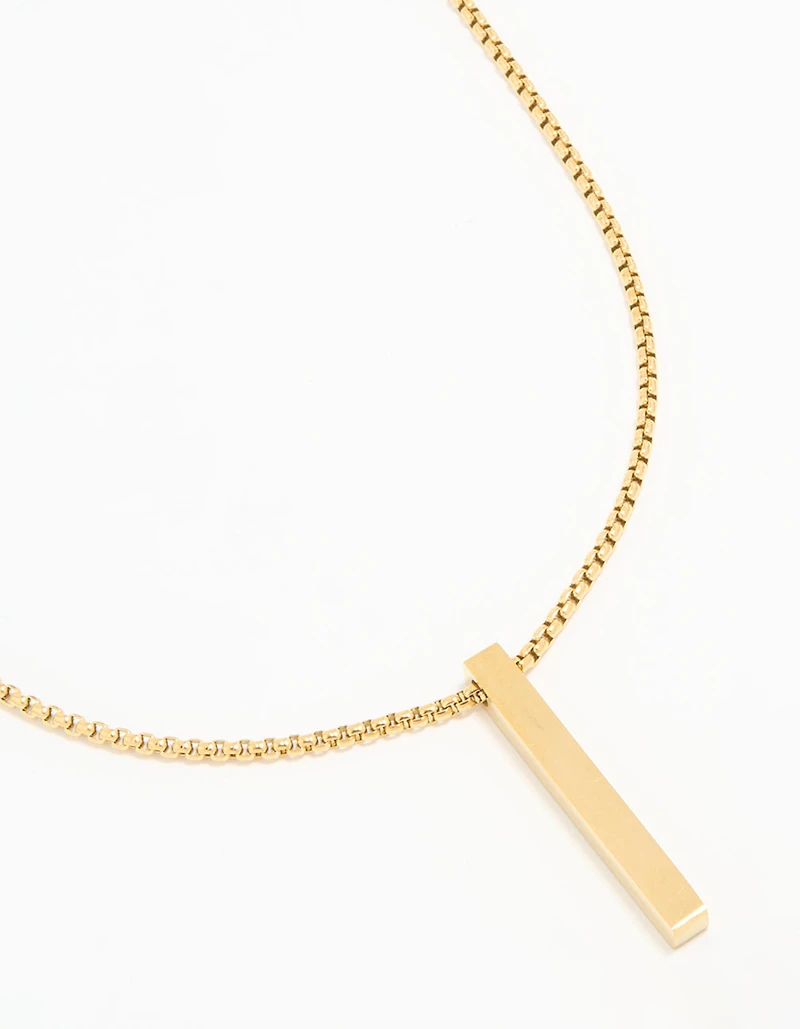 Collier long pendentif rectangulaire en acier inoxydable plaqué or imperméable