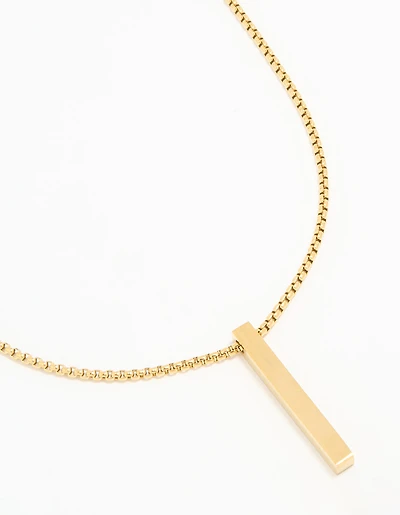 Waterproof Gold Plated Stainless Steel Rectangle Pendant Long Necklace