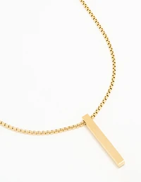 Collier long pendentif rectangulaire en acier inoxydable plaqué or imperméable