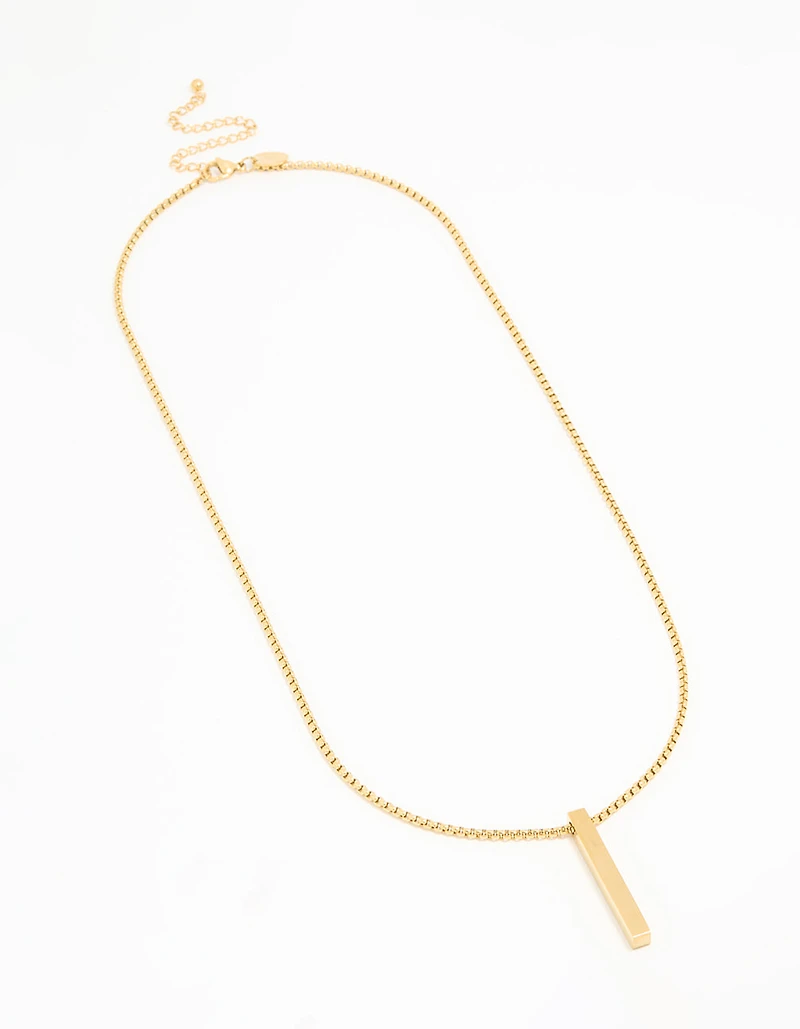 Collier long pendentif rectangulaire en acier inoxydable plaqué or imperméable
