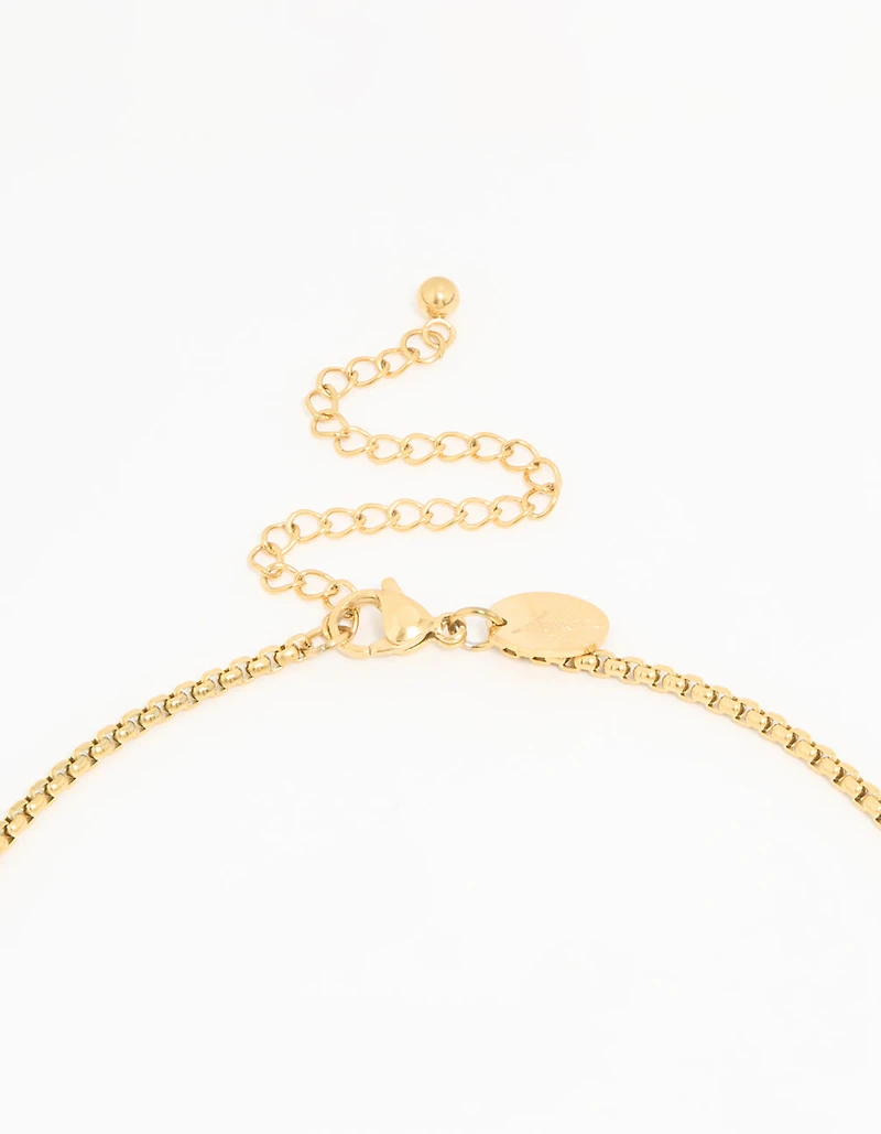 Collier long pendentif rectangulaire en acier inoxydable plaqué or imperméable