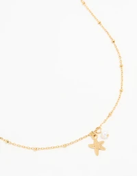 Waterproof Gold Plated Stainless Steel Pearl & Starfish Dainty Necklace