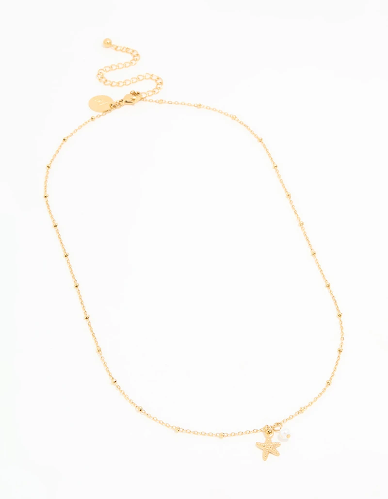 Waterproof Gold Plated Stainless Steel Pearl & Starfish Dainty Necklace