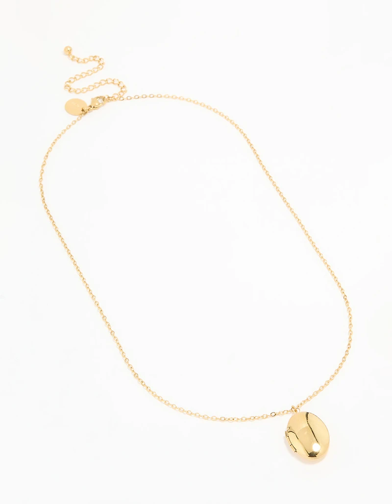 Waterproof Gold Plated Stainless Steel Oval Locket Short Necklace