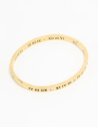 Waterproof Gold Plated Stainless Steel Diamante Roman Numeral Hinge Bangle