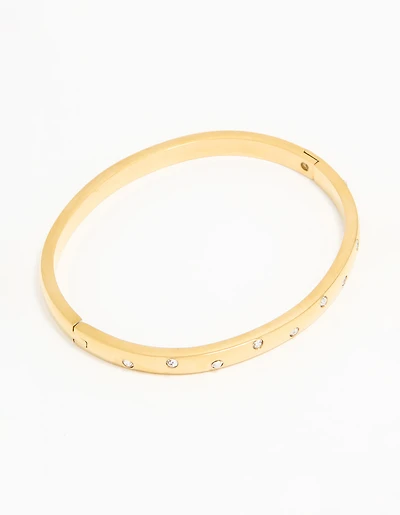 Waterproof Gold Plated Stainless Steel Diamante Smooth Hinged Bracelet