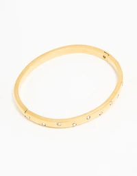 Waterproof Gold Plated Stainless Steel Diamante Smooth Hinged Bracelet