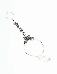 Antique Silver Black Stone & Butterfly Hand Chain