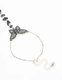 Antique Silver Black Stone & Butterfly Hand Chain