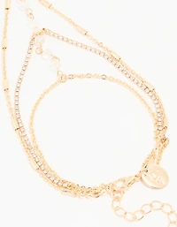 Gold Clear Bead & Diamante Layered Hand Chain