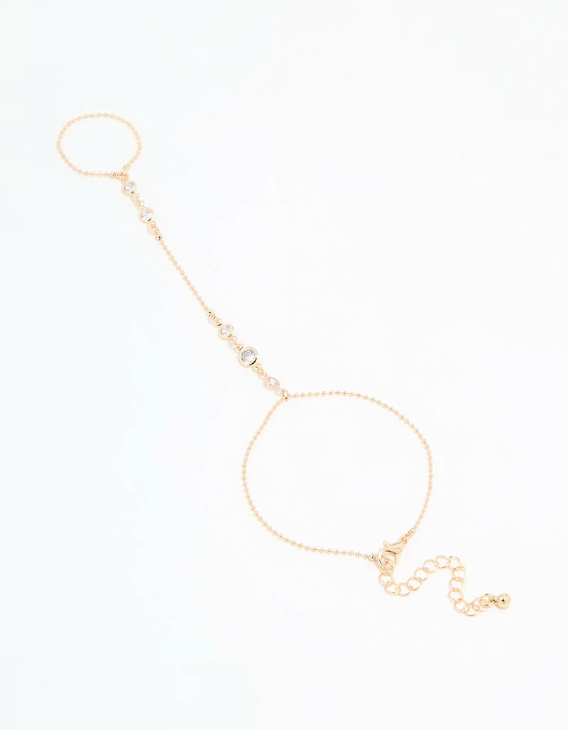 Gold Cubic Zirconia Bezel Hand Chain