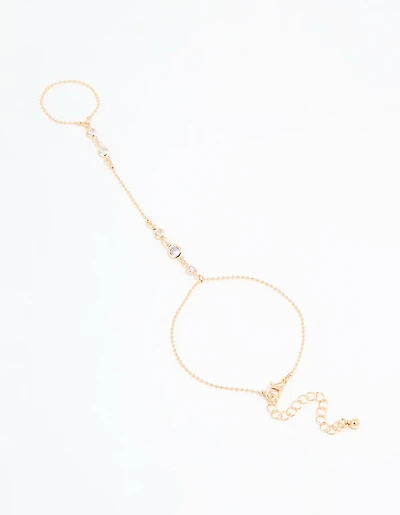 Gold Cubic Zirconia Bezel Hand Chain