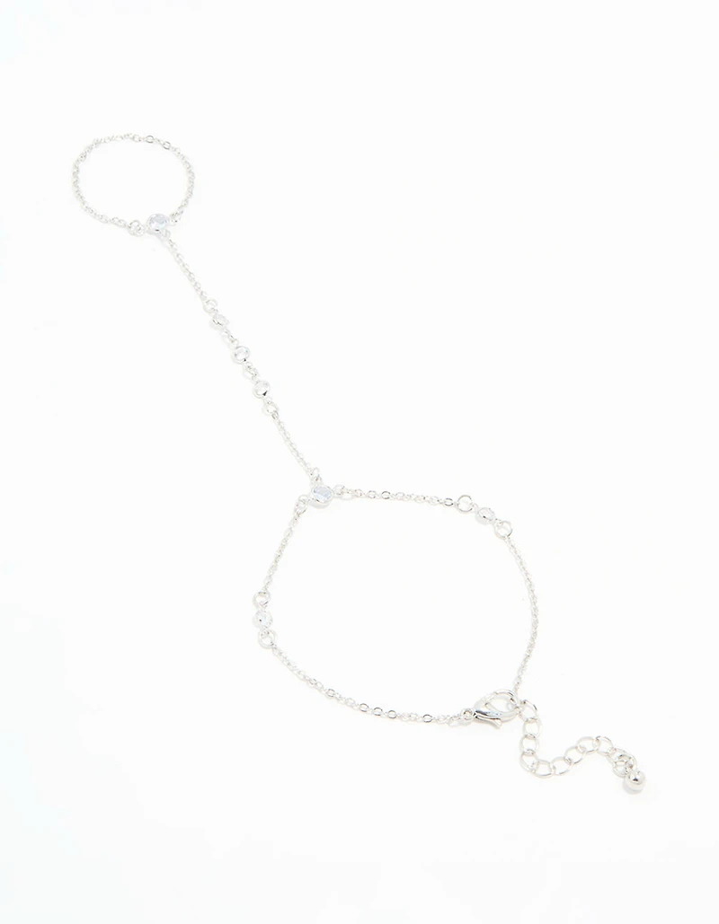 Silver Cubic Zirconia Bezel Hand Chain