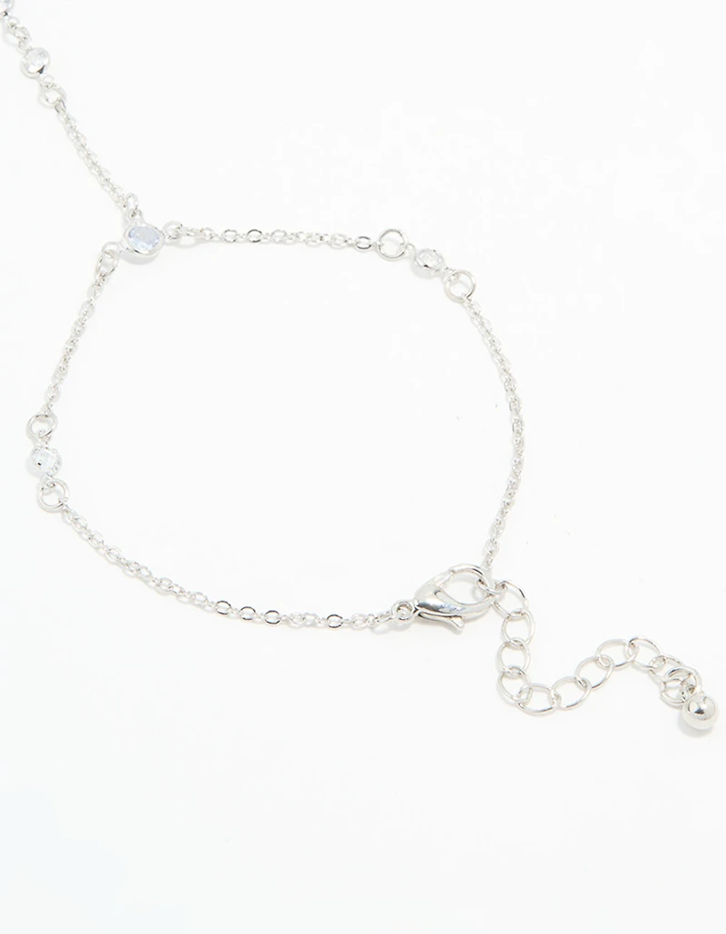 Silver Cubic Zirconia Bezel Hand Chain