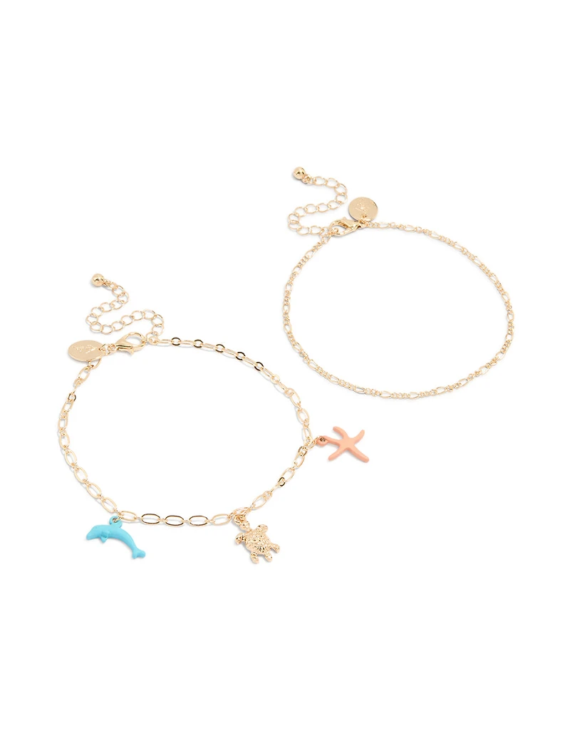 Pack de 2 bracelets de cheville Gold Sea Animal & Chain