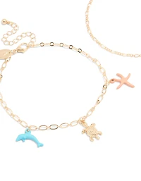 Gold Sea Animal & Chain Anklets 2-Pack