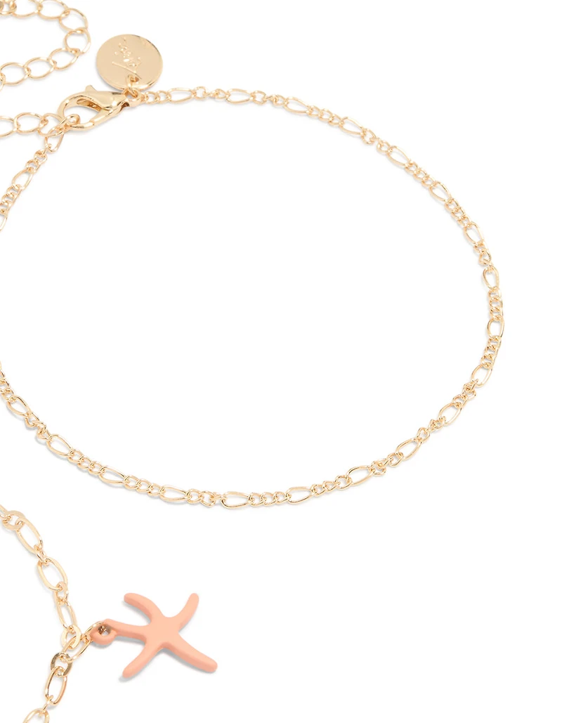 Gold Sea Animal & Chain Anklets 2-Pack