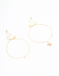 Gold Pearl & Starfish Anklets 2-Pack