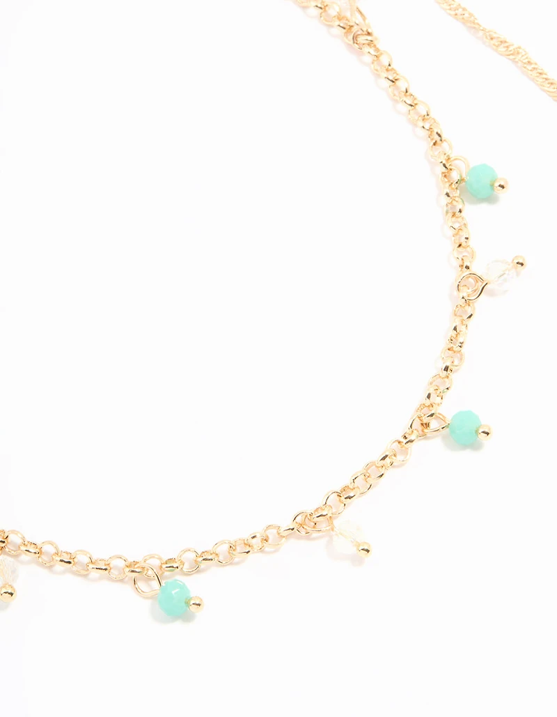 Gold Beaded & Chain Anklets 2-Pack