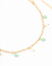 Gold Beaded & Chain Anklets 2-Pack