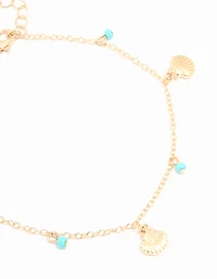 Gold Bead Shell & Tiny Starfish Anklets 2-Pack