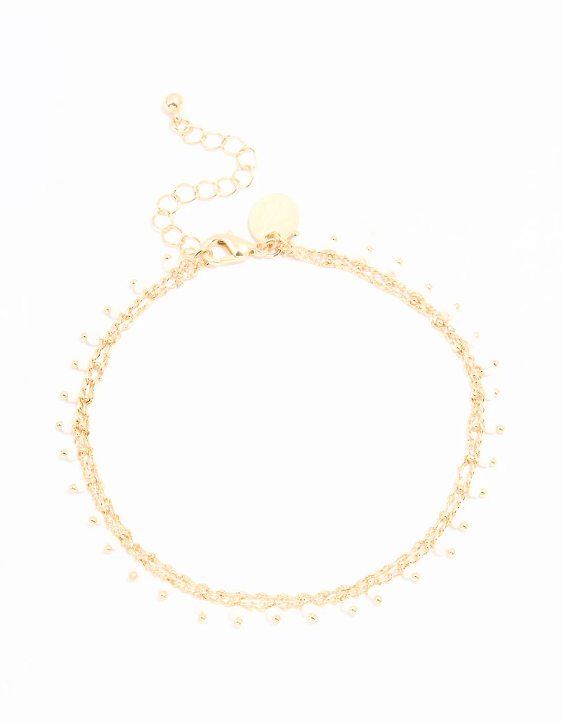 Gold Pearl & Chain Layered Anklet