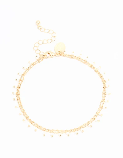 Gold Pearl & Chain Layered Anklet