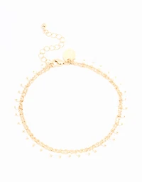 Gold Pearl & Chain Layered Anklet