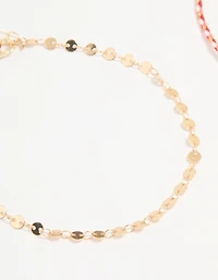 Gold Red Rope Starfish & Disc Anklets 2-Pack