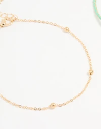 Gold Blue Rope Shell Charm & Chain Anklets 2-Pack