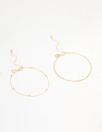Gold Diamante & Ball Anklets 2-Pack