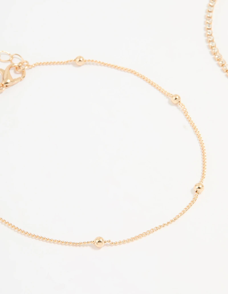 Gold Diamante & Ball Anklets 2-Pack