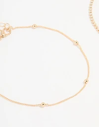Gold Diamante & Ball Anklets 2-Pack