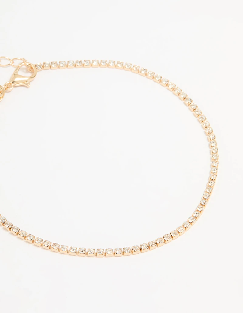 Gold Diamante & Ball Anklets 2-Pack
