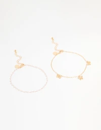 Gold Pearl & Butterfly Anklets 2-Pack