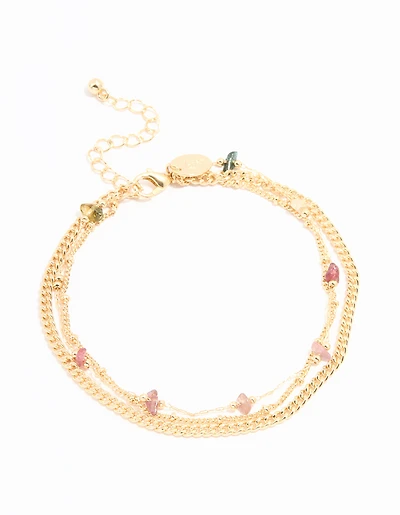Gold Multicoloured Gemstones Layered Anklet