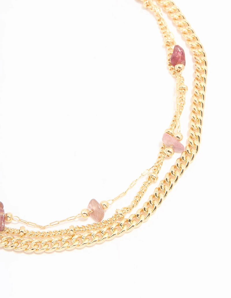 Gold Multicoloured Gemstones Layered Anklet