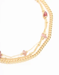 Gold Multicoloured Gemstones Layered Anklet