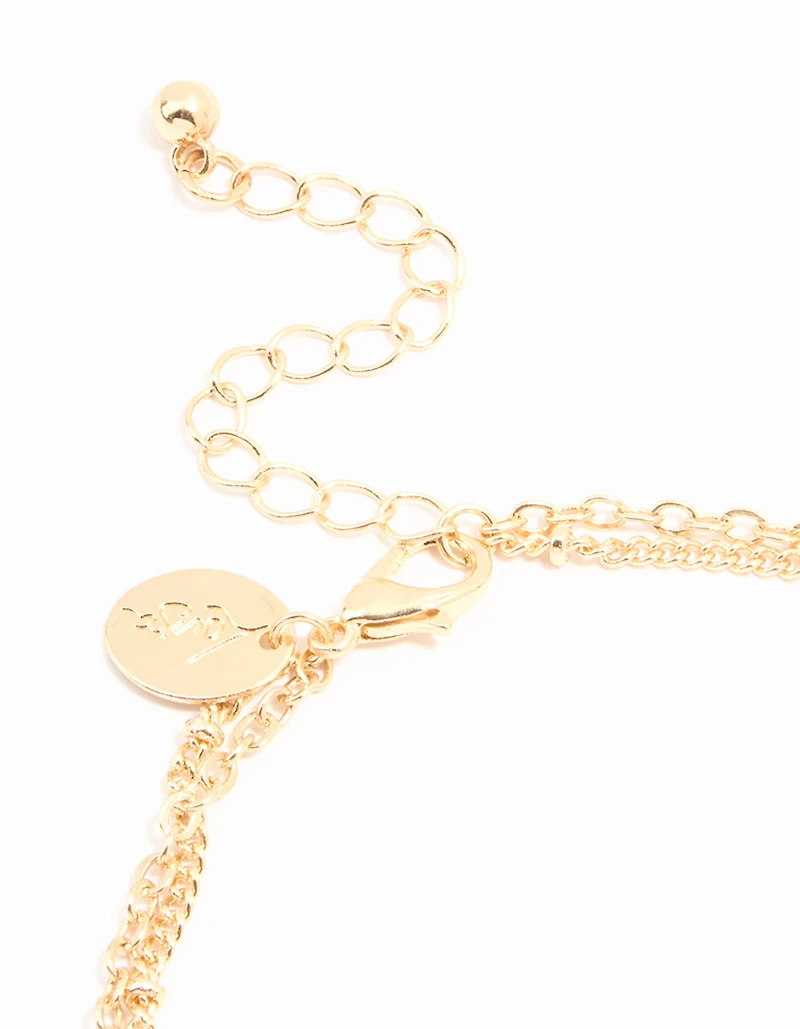 Gold Beaded Whale Tail & Fine Chain Layered Anklet