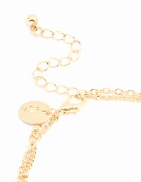 Gold Beaded Whale Tail & Fine Chain Layered Anklet