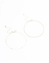 Silver Diamante & Ball Anklets 2-Pack