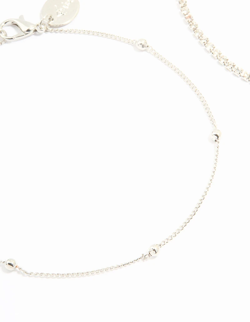 Silver Diamante & Ball Anklets 2-Pack