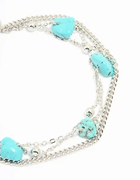 Silver Turquoise Stone & Chain Layered Anklet