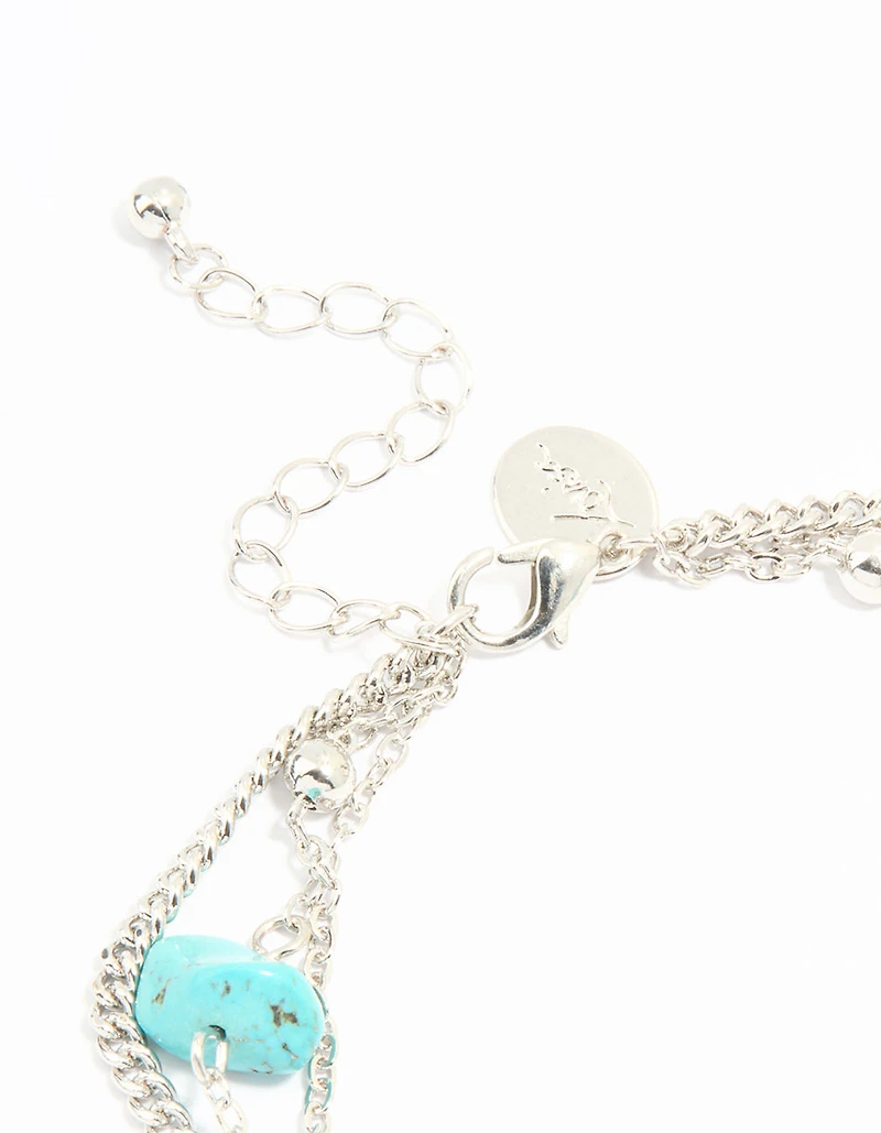 Silver Turquoise Stone & Chain Layered Anklet