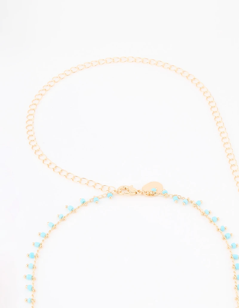 Gold Blue Beaded Waist Chain