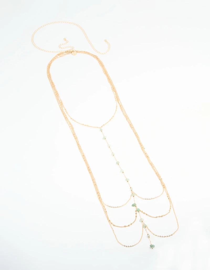 Gold Green Semi Precious Body Chain