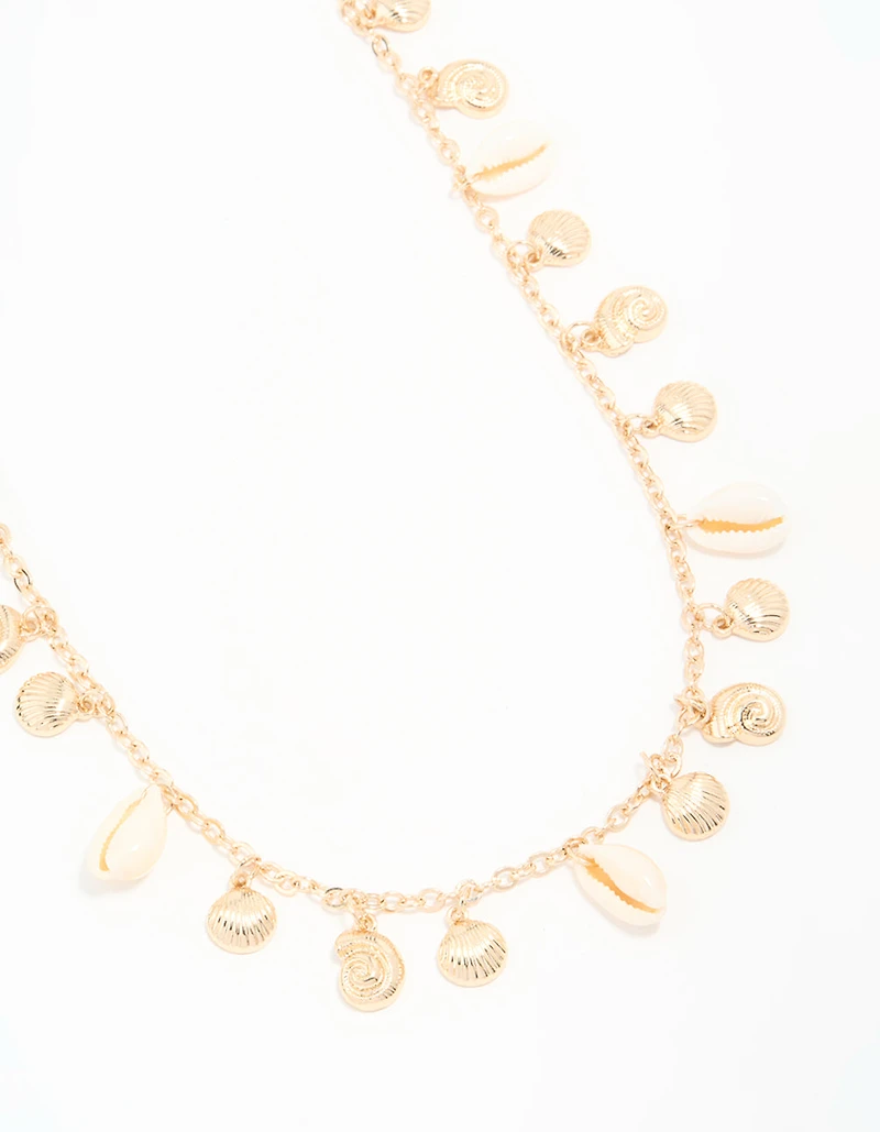 Genuine Shell & Gold Ribbed Shell Waist Chain