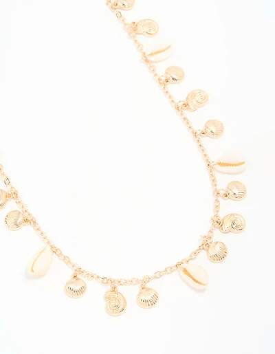 Genuine Shell & Gold Ribbed Shell Waist Chain