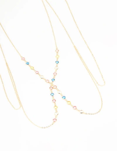 Gold Multicoloured Stone Body Chain