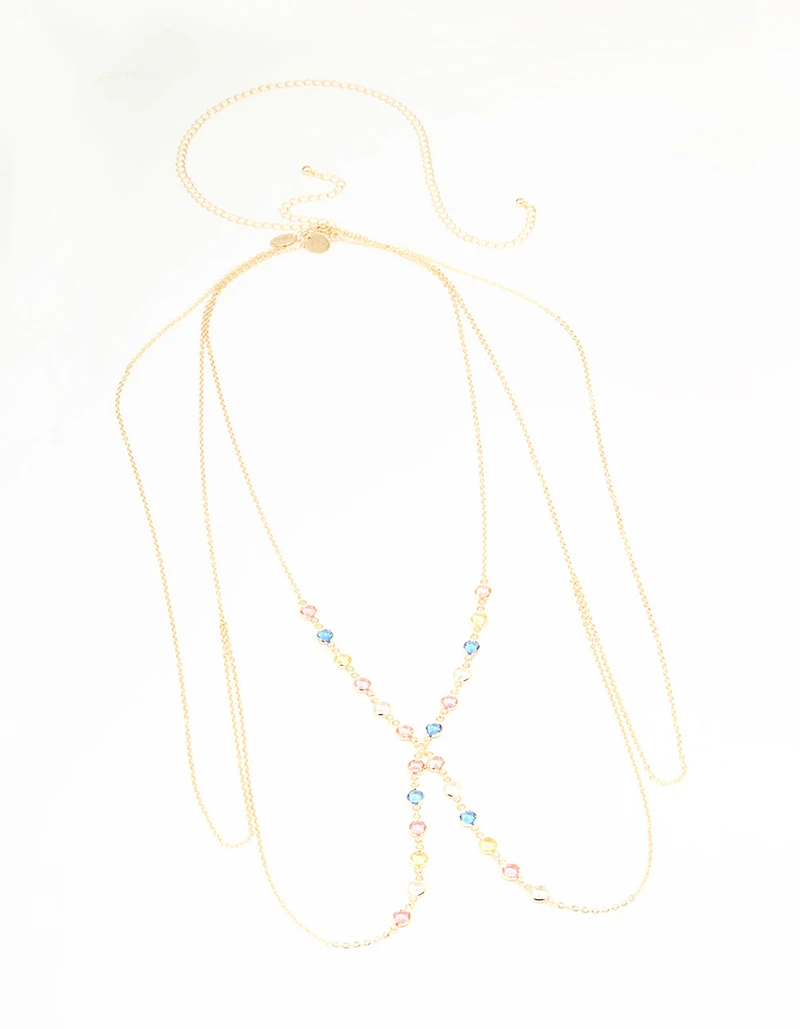 Gold Multicoloured Stone Body Chain